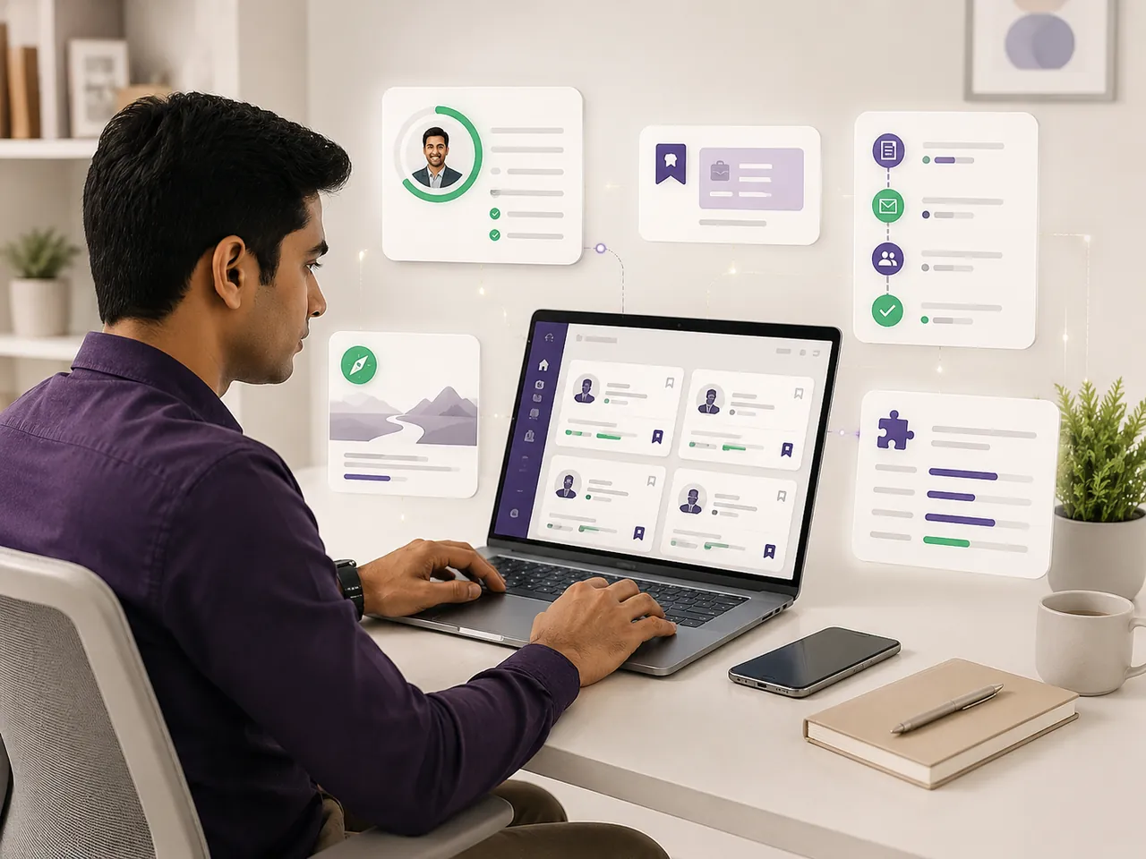 Employee using JobEasyIndia profile, recommendations, saved jobs and application tracking